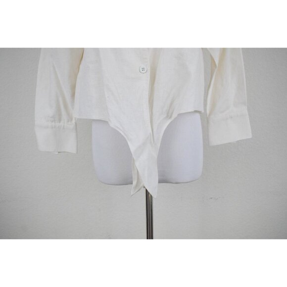 Vintage‎ 80s Linen-Rayon Front Tie Blouse size 8 - Picture 6 of 9